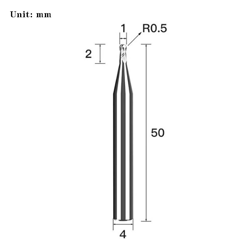 HRC55° R0.5-3mm 2-Flute Ball Nose End Mill Carbide Milling Cutter For Aluminium