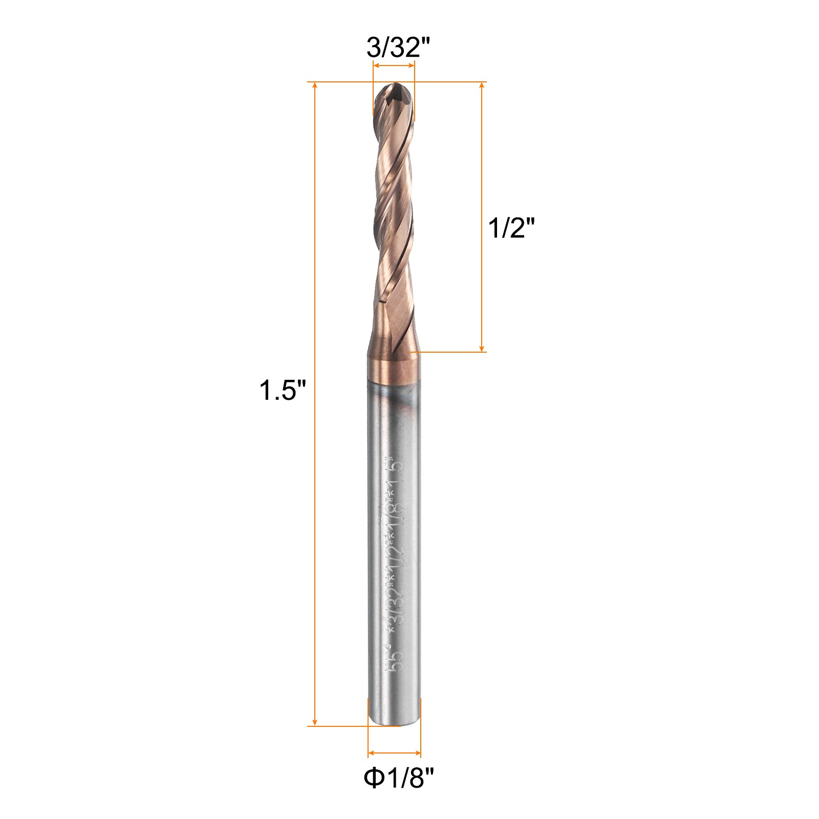 2 Flute Ball Nose End Mill 1/2″ Cutting Length TiAlN Coated for Engraving