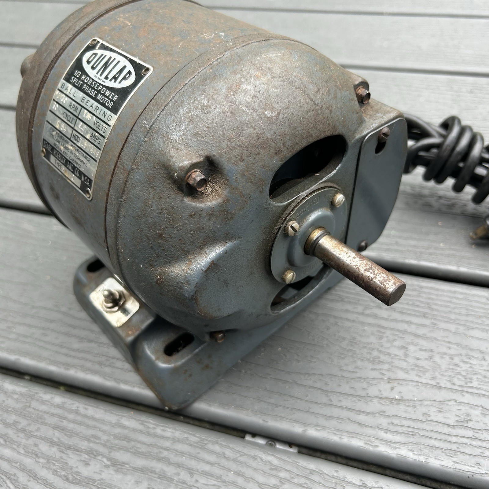 Sears Dunlap 1/3 HP Split Phase Motor Electric 1750 RPM 1/2” Shaft 157448 Works