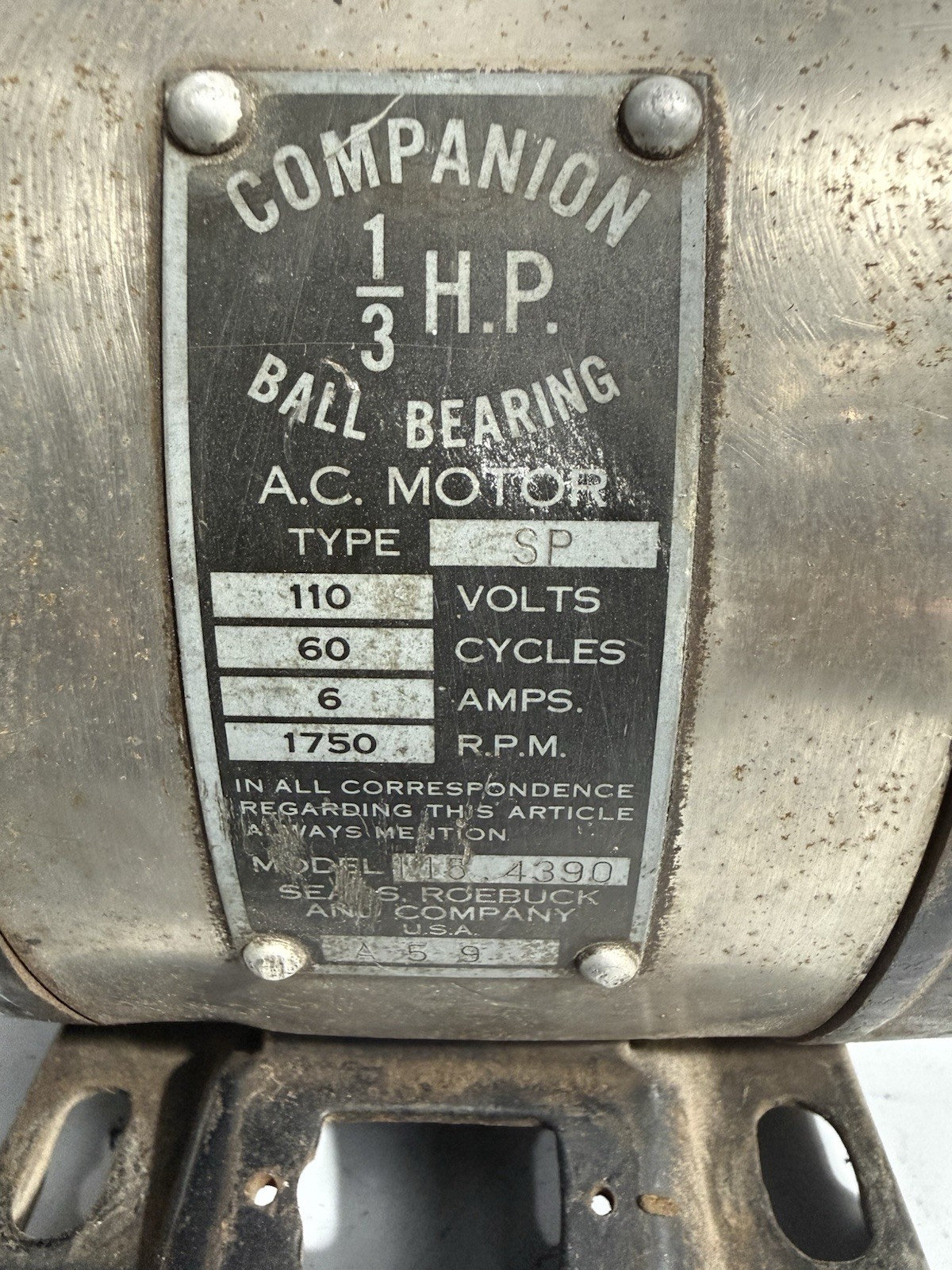 Sears Roebuck/Campanion drill press 101,03521 motor