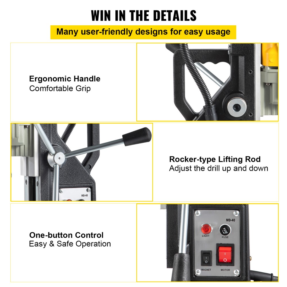 Magnetic Drill 1100W 1.57 Inch Boring Diameter 2697 lbf Portable Electric Mag