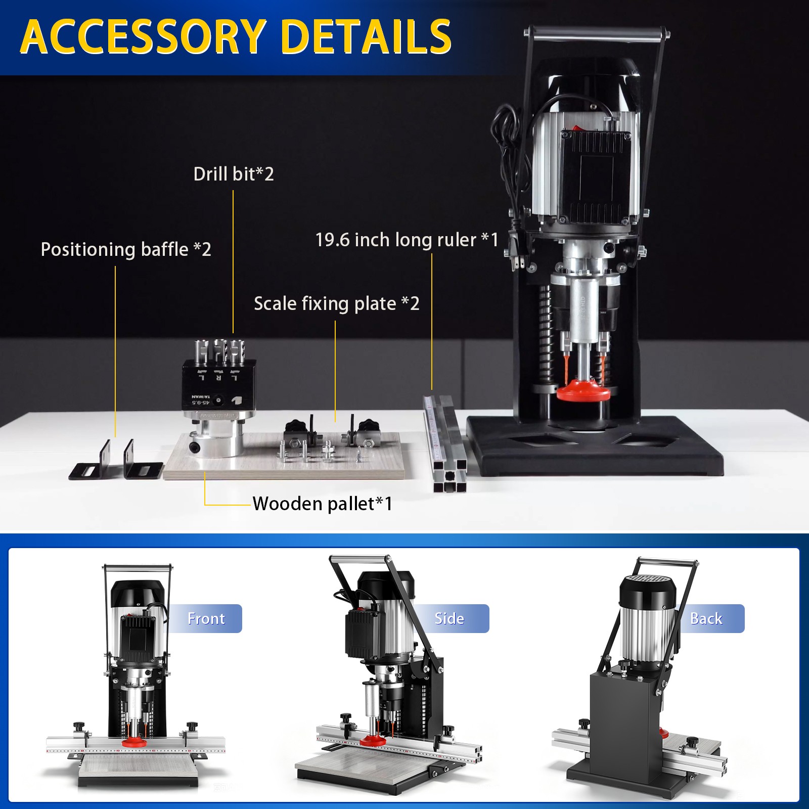 1100W Manual Hinge Drilling Machine Woodworking Boring Includes Two Drill Bits