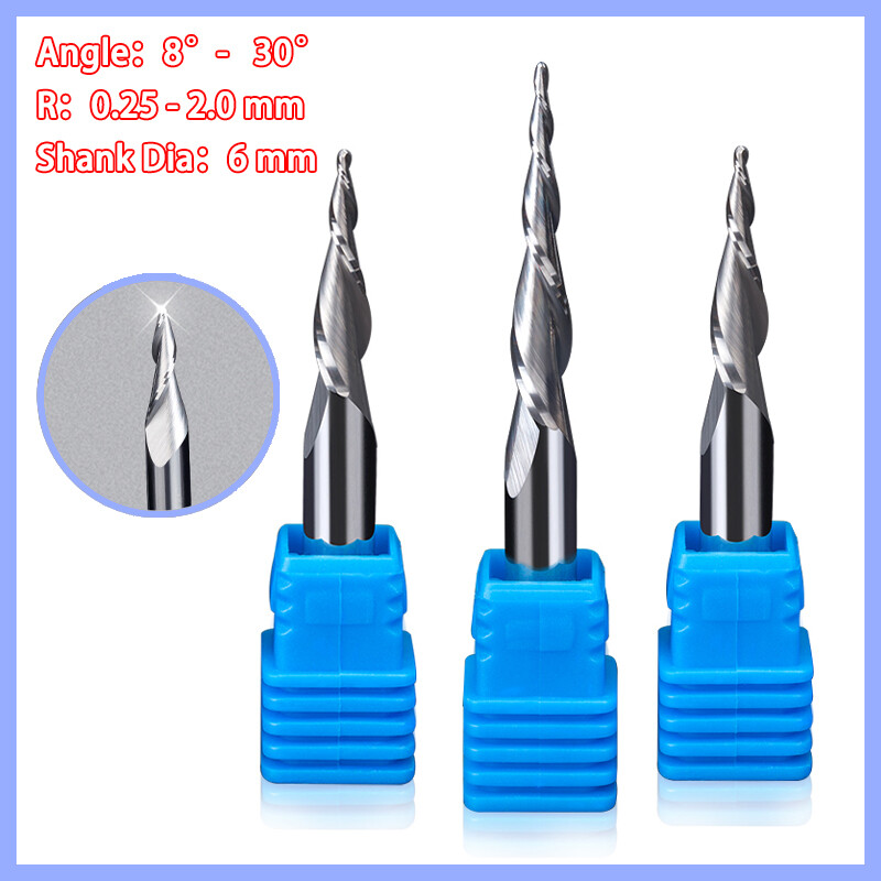 Tapered Ball Nose End Mill 2 Flute 6mm Shank Carbide End Mill Spiral Router Bit