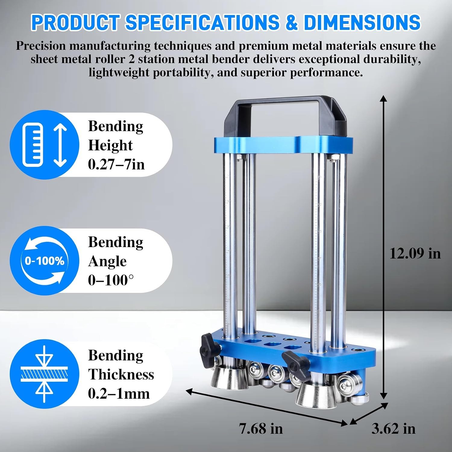 Sheet Metal Roller 2 Station Bender, Metal Roofing Tool with 0-100° Bending Rang