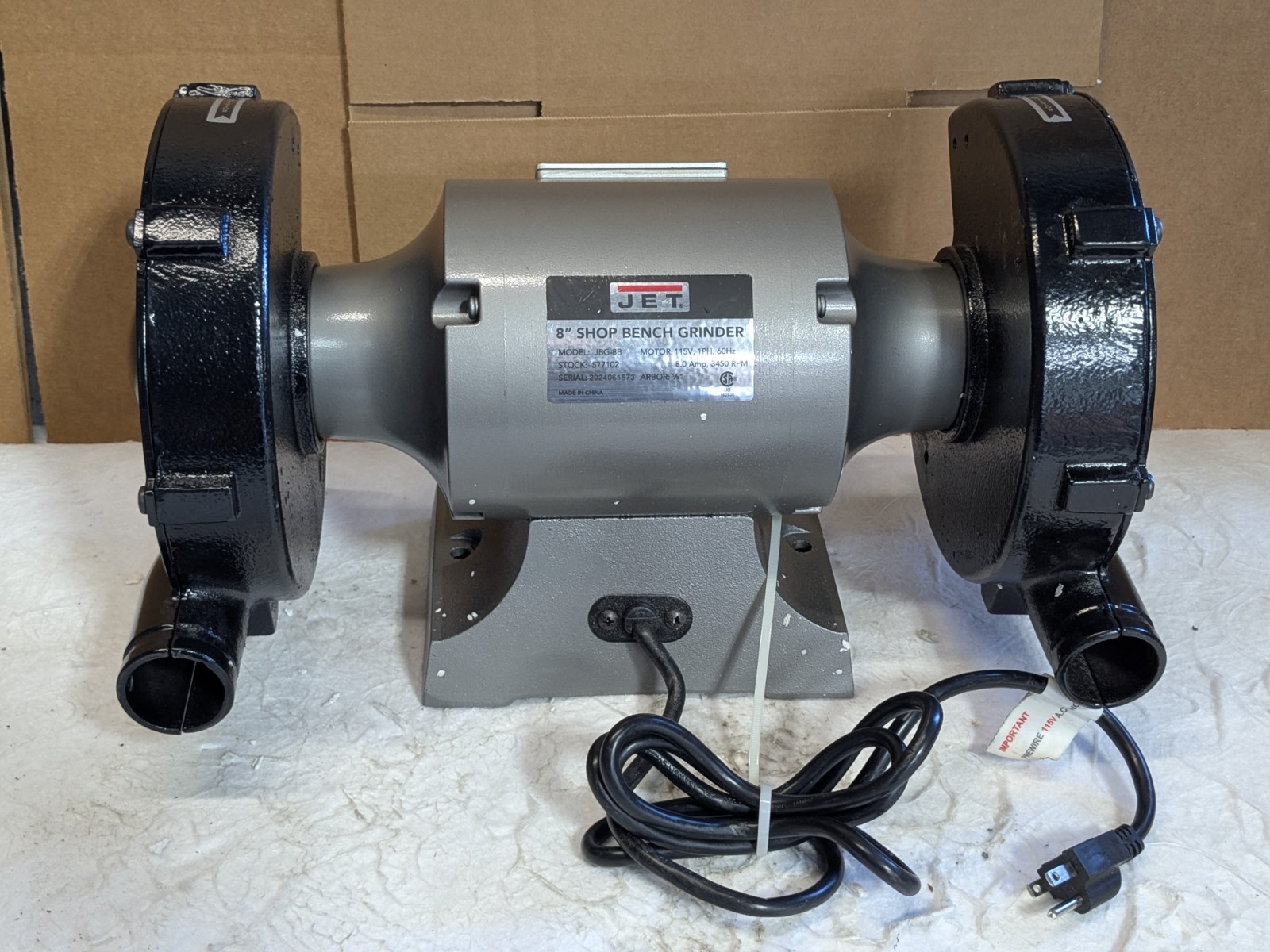 Jet 8" Shop Bench Grinder 3450 RPM 1/2 HP 115v 8 Amp 577102 Used