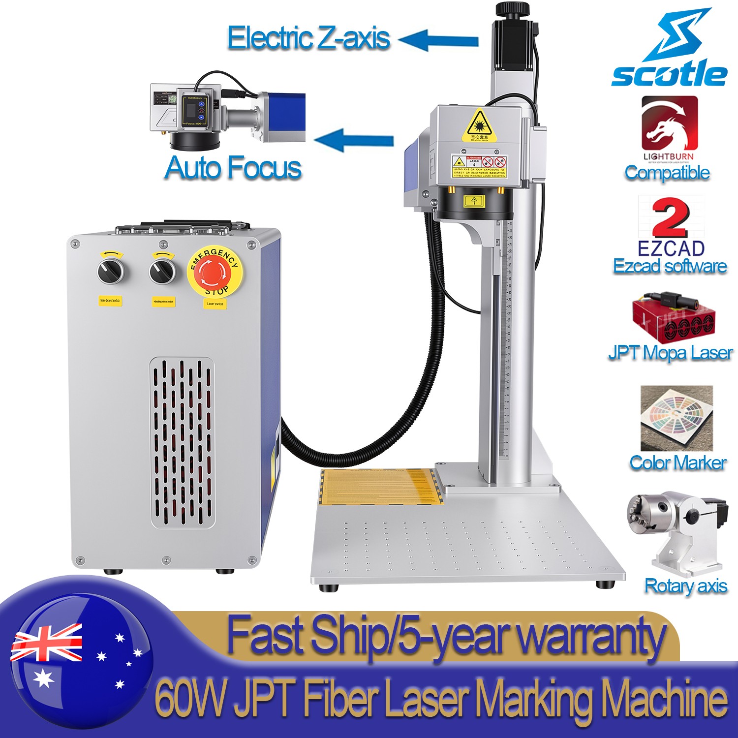 60W Auto Focus JPT MOPA M7 Fiber Laser Engraving Machine Color Marking Marker AU