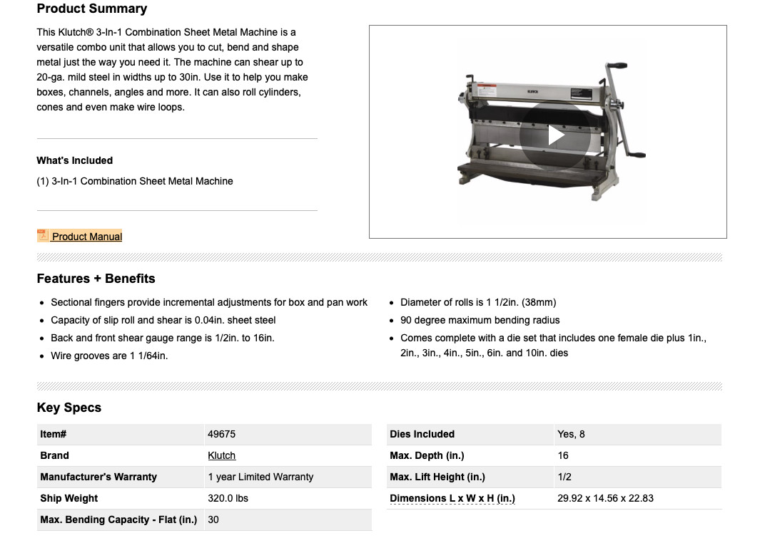Die Clamping plate from 30in 3-In-1 Combination Sheet Metal Machine,Brake,Shear