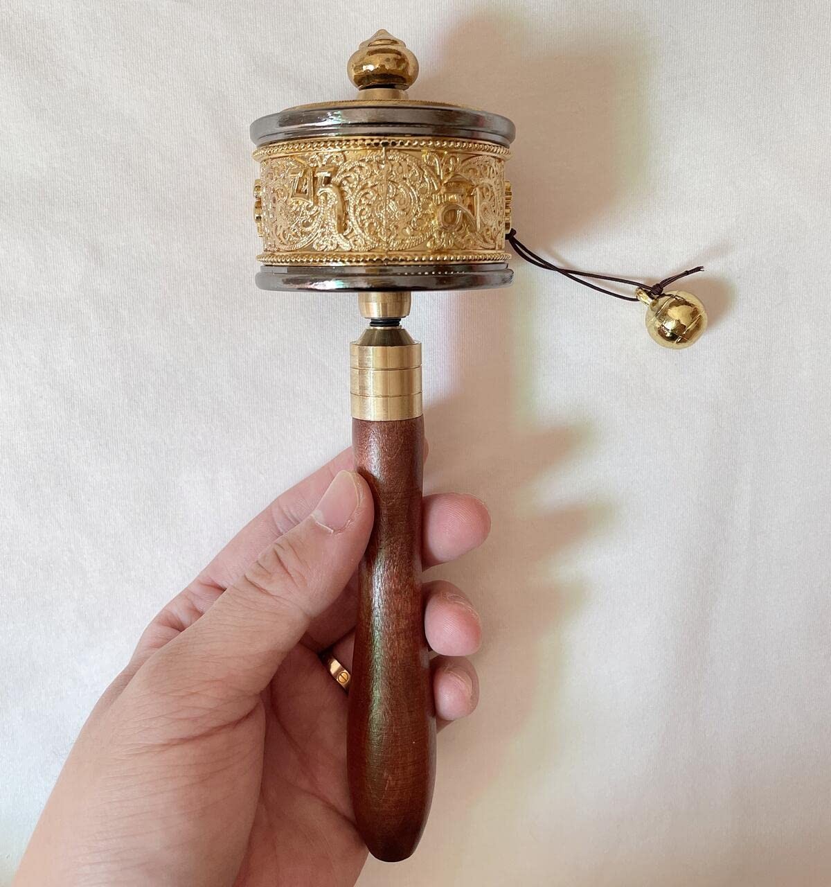 Copper Hand Held Prayer Wheel with Tibetan Buddhist Six-Character Truth Premi…
