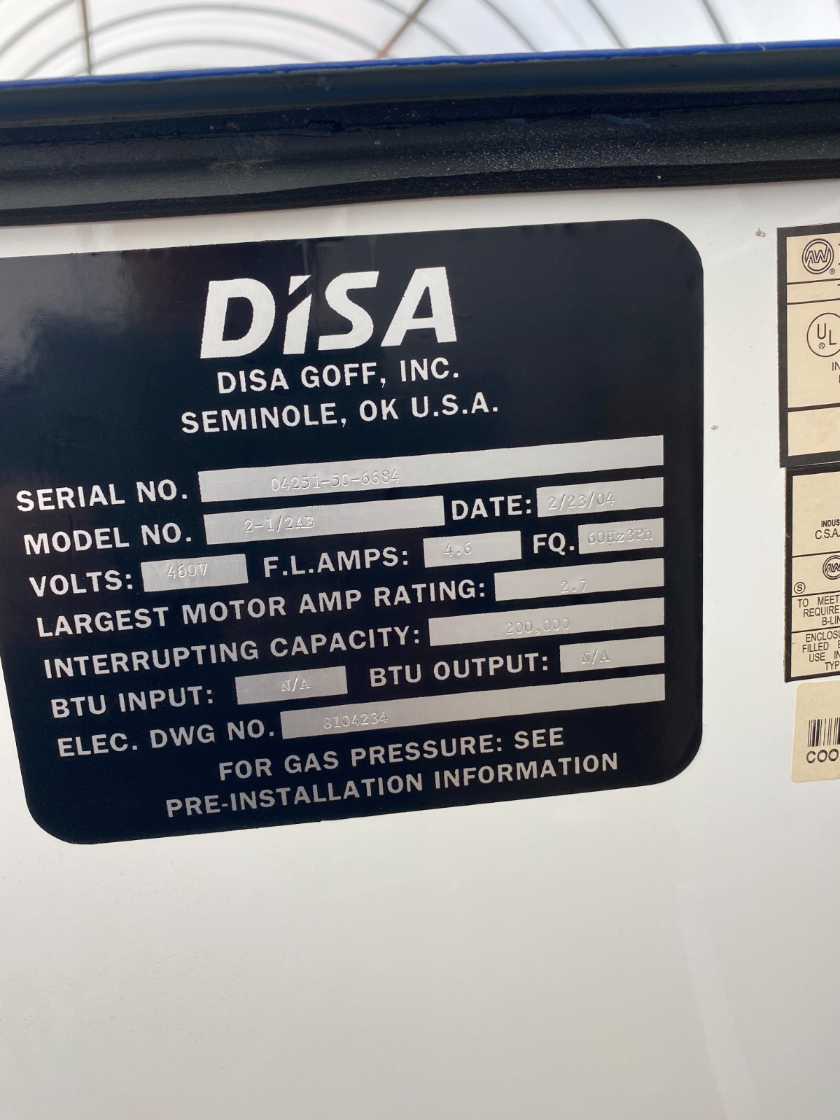 GOFF DISA 2-1/2AB BARREL BLAST MACHINE