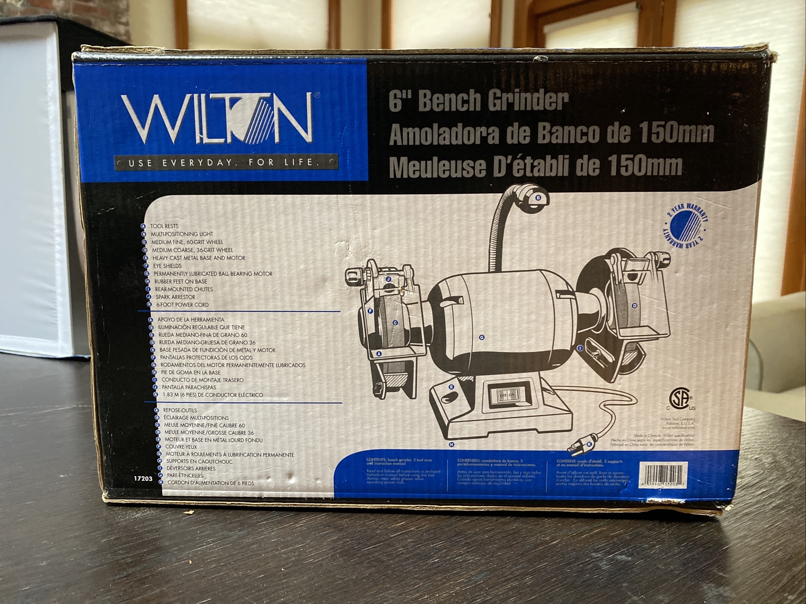 Wilton 6” Bench Grinder, 1/2 HP 2.8 AMP model 17203 BRAND NEW IN OPEN BOX