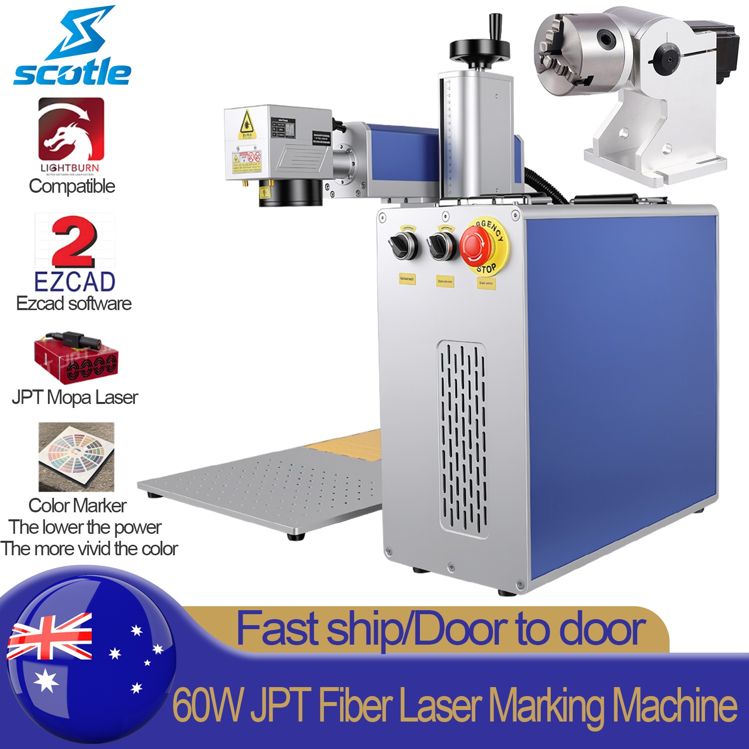 60W JPT Mopa M7 Color Marker Fiber Laser Marking Machine Metal Steel Engraver AU
