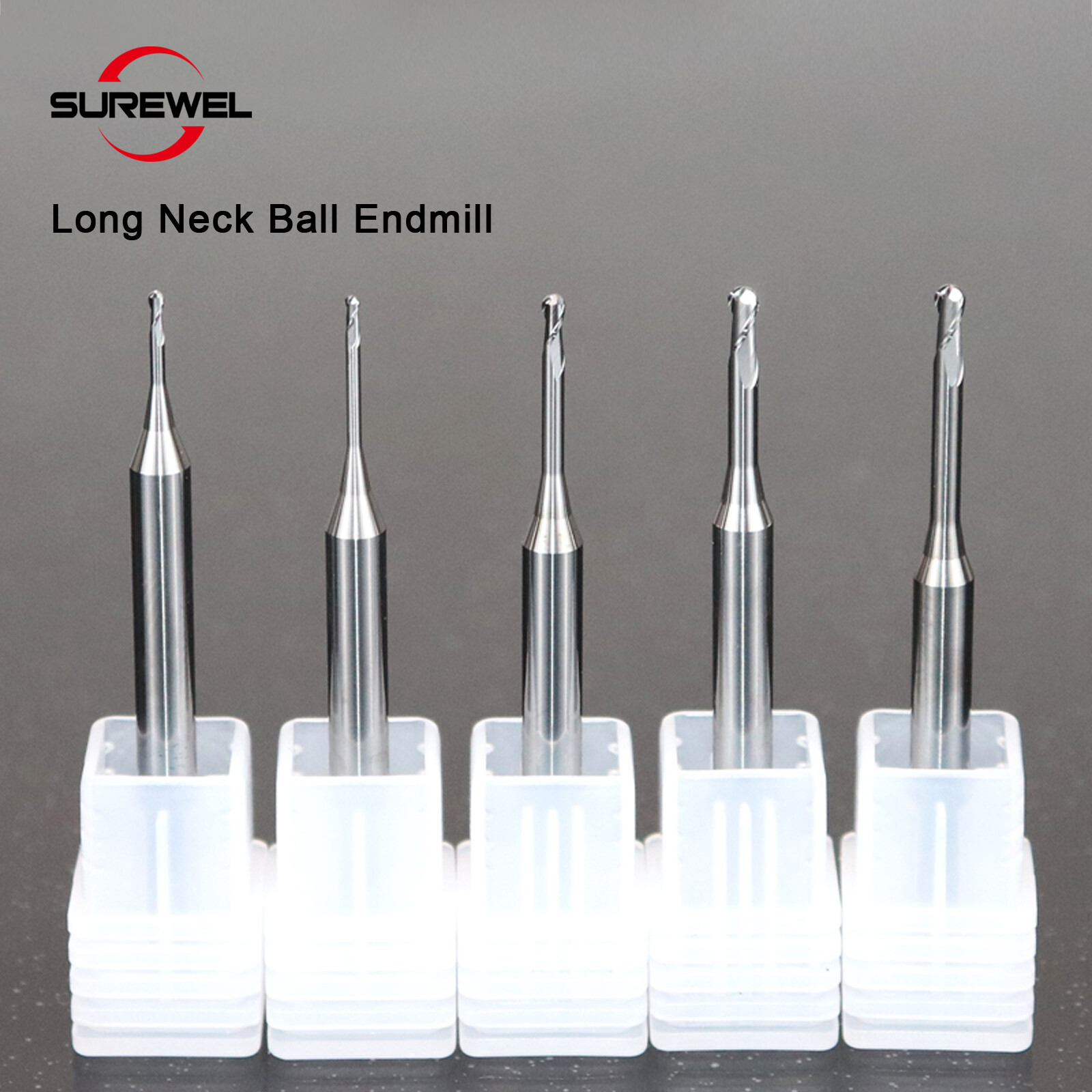 HRC60 Carbide Micro End mills Dia R0.15~R1.5 Long Neck Ball Nose Milling Cutter