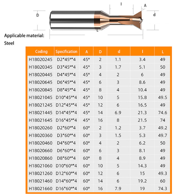 HRC55° Dovetail Milling Cutter Solid Carbide End Mill 1.5mm-16mm 45° 60° Angle