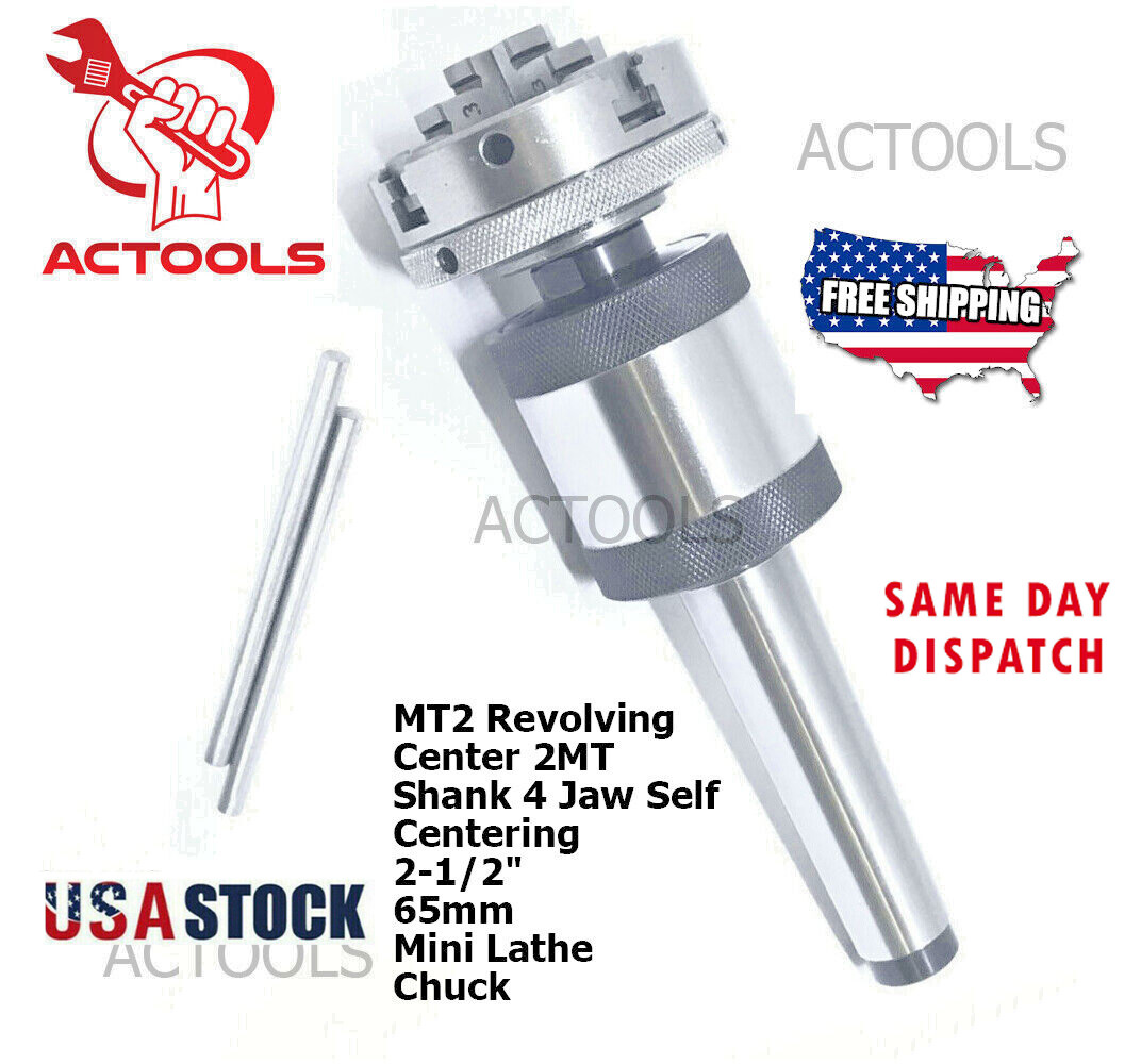 Mini Lathe Chuck MT2 Revolving Center 2MT Shank 4 Jaw Self Centering 2-1/2″ 65mm