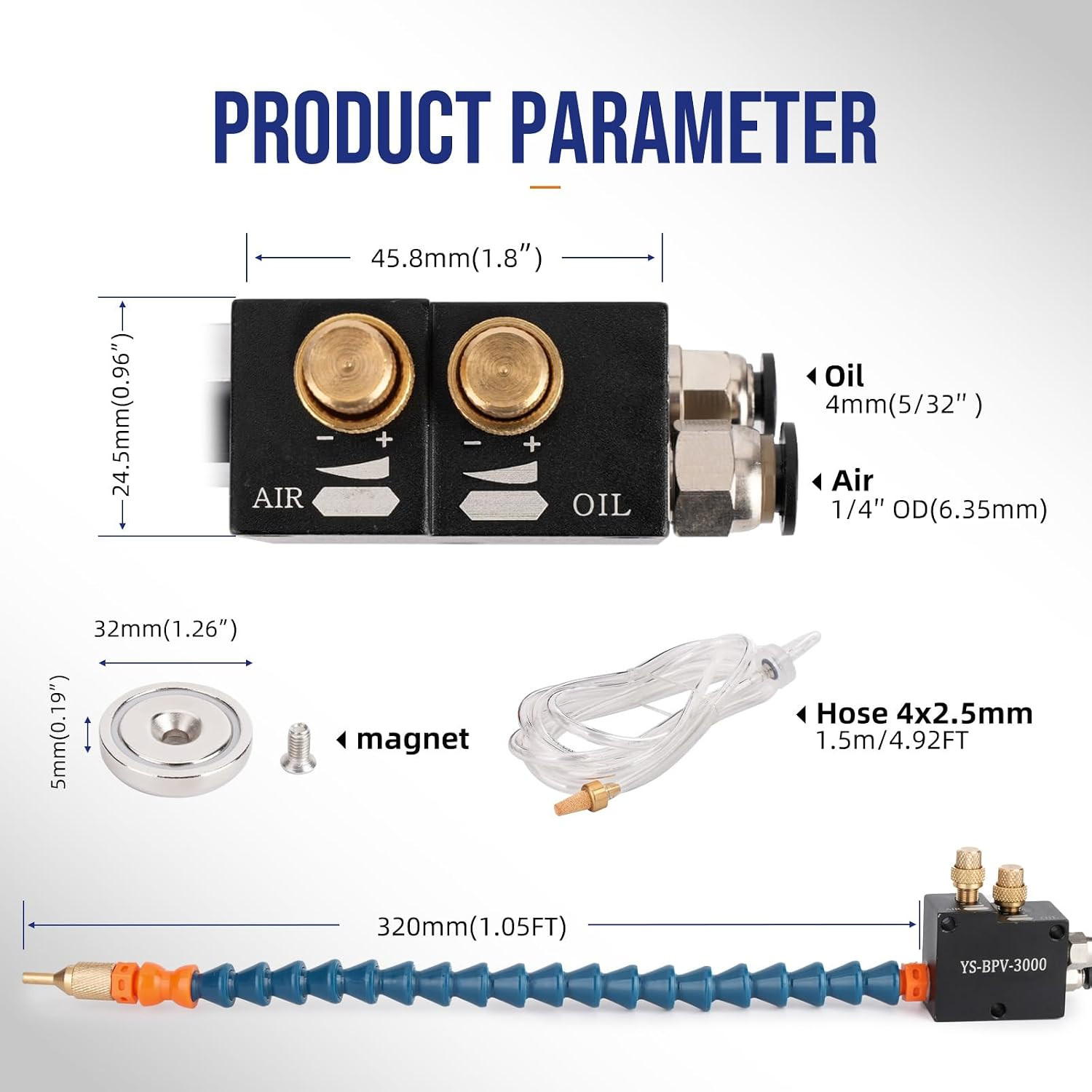 1/4 CNC Coolant Mister for Milling Machine with Magnet BaseCooling Sprayer Mis