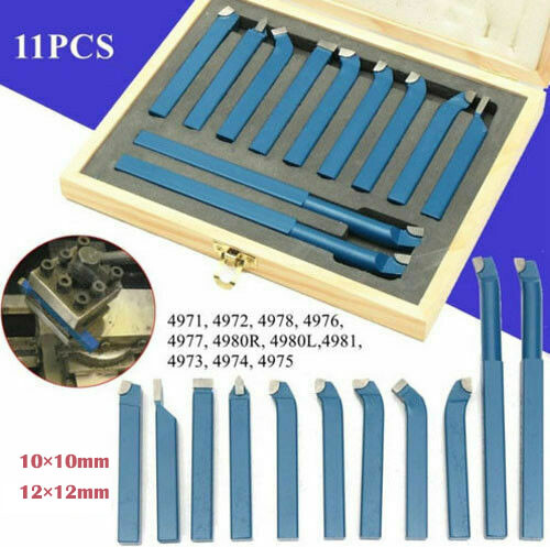 11 PCS Carbide Tip Tipped Cutter Tool Bit Cutting Set Metal Lathe Tool 10/12mm