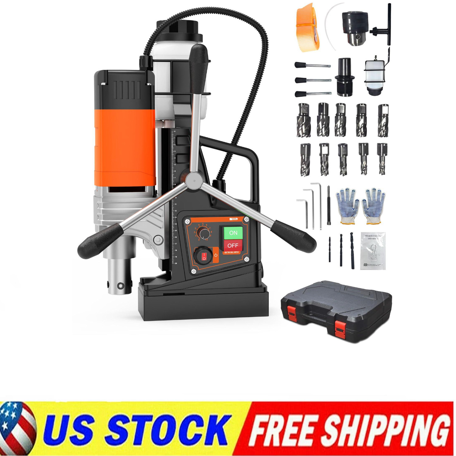 2 in Magnetic Drill 1750W 2922Lbf Power Portable Mag Drill with 10Pcs Drill Bits