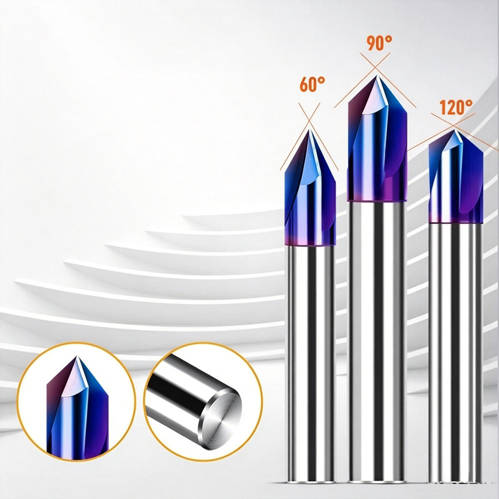 3mm-12mm HRC65 3 Flute Solid Carbide Chamfer Mill 60 90 120 Degree – Nano Coated