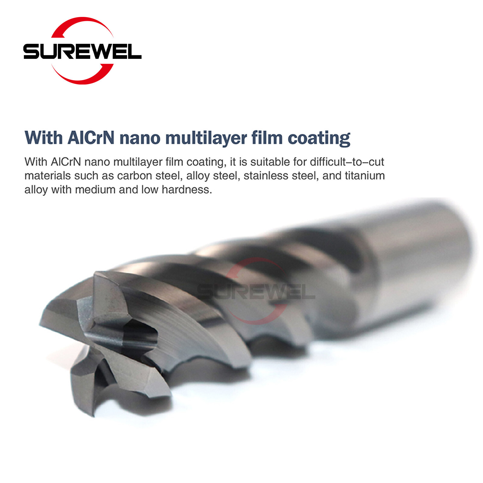 4 flute carbide end mill 6mm 12mm for machining stainless steel, titanium alloy