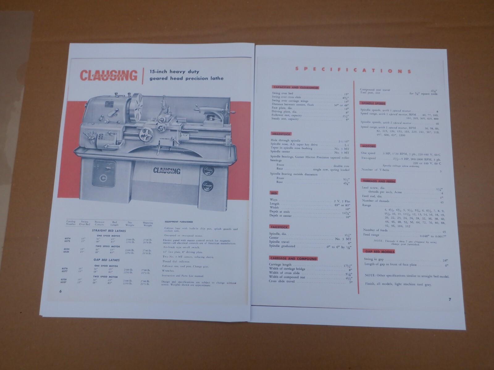 COLCHESTER CLAUSING GEARED HEAD CATALOGUE