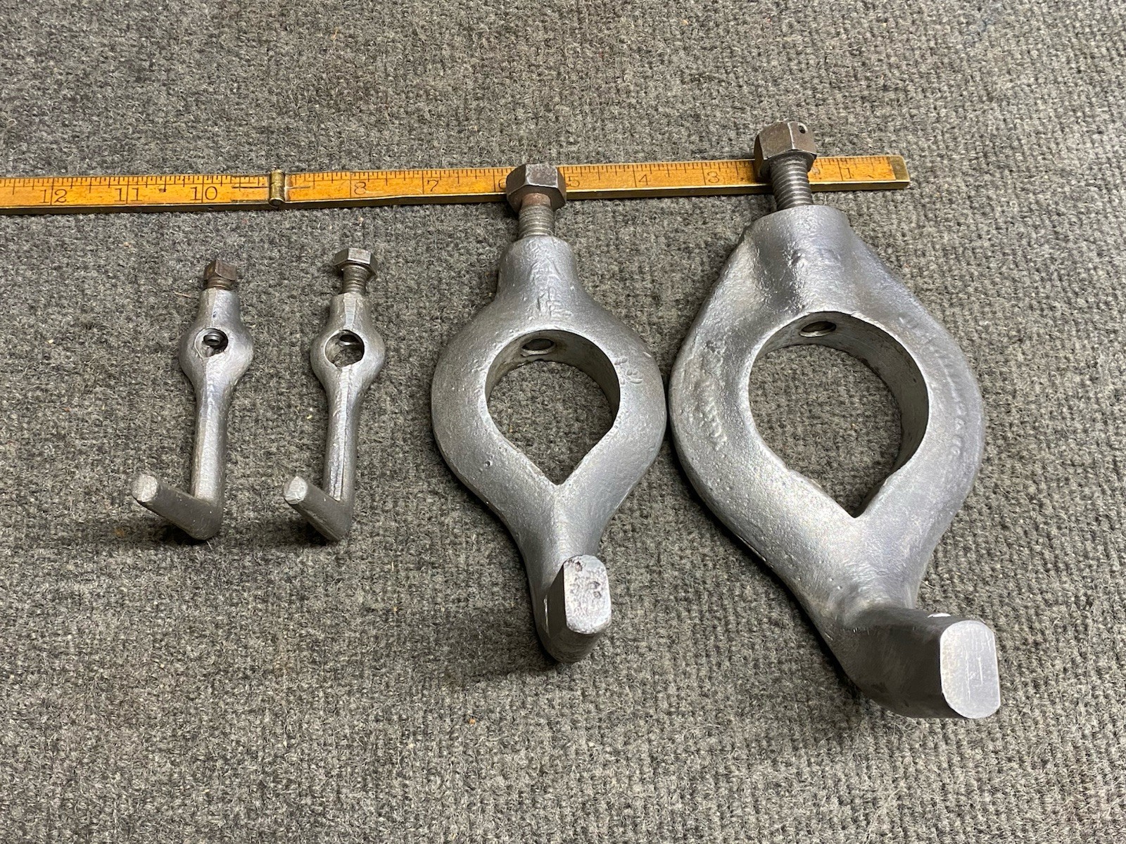 Lot of 4 Vintage Lathe Dogs JH Williams Bent Leg 2”, 1-1/2”, 3/8, 3/8” USA