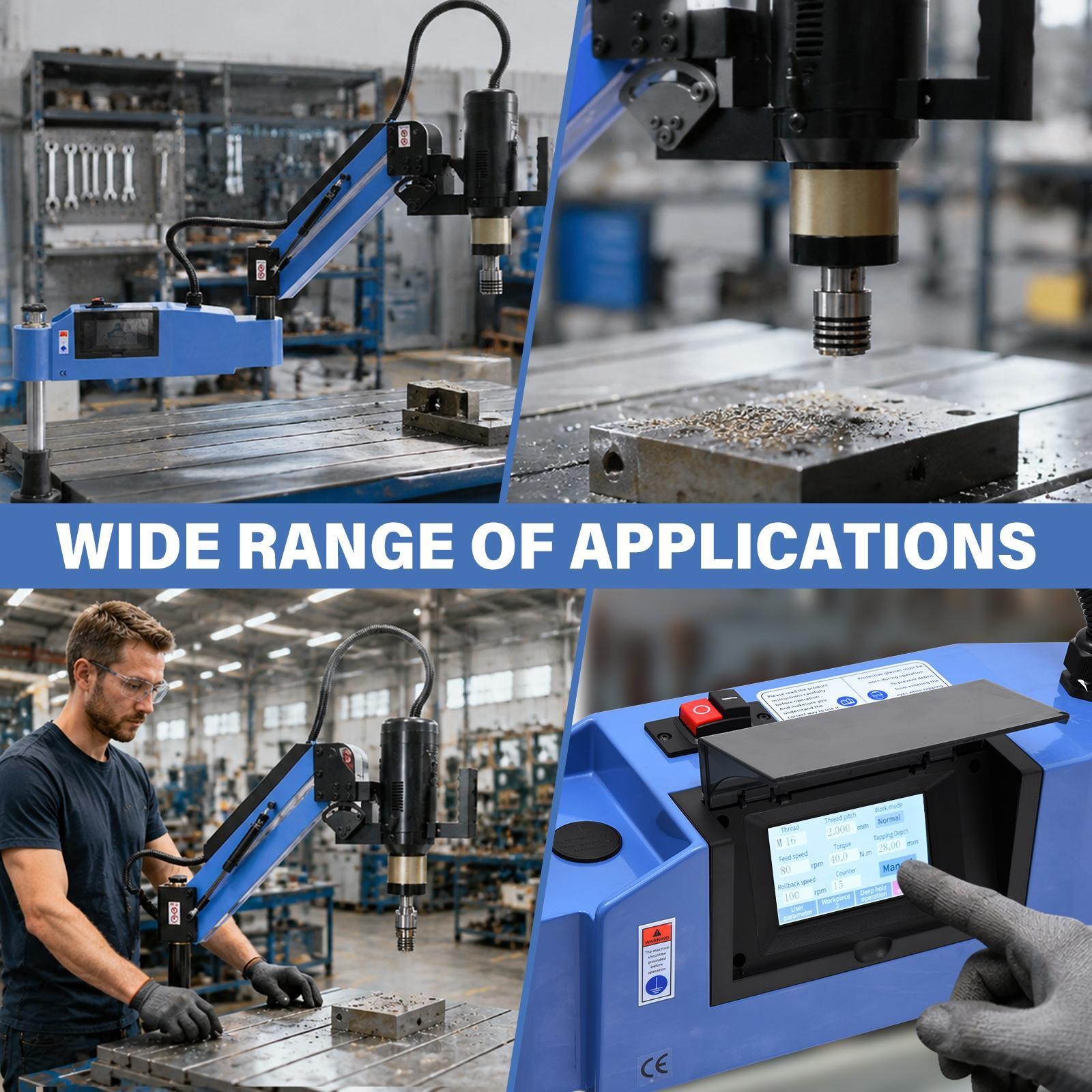 M3-M16 Universal Electric Tapping Machine Tapper Flexible Arms 360° Touch Screen