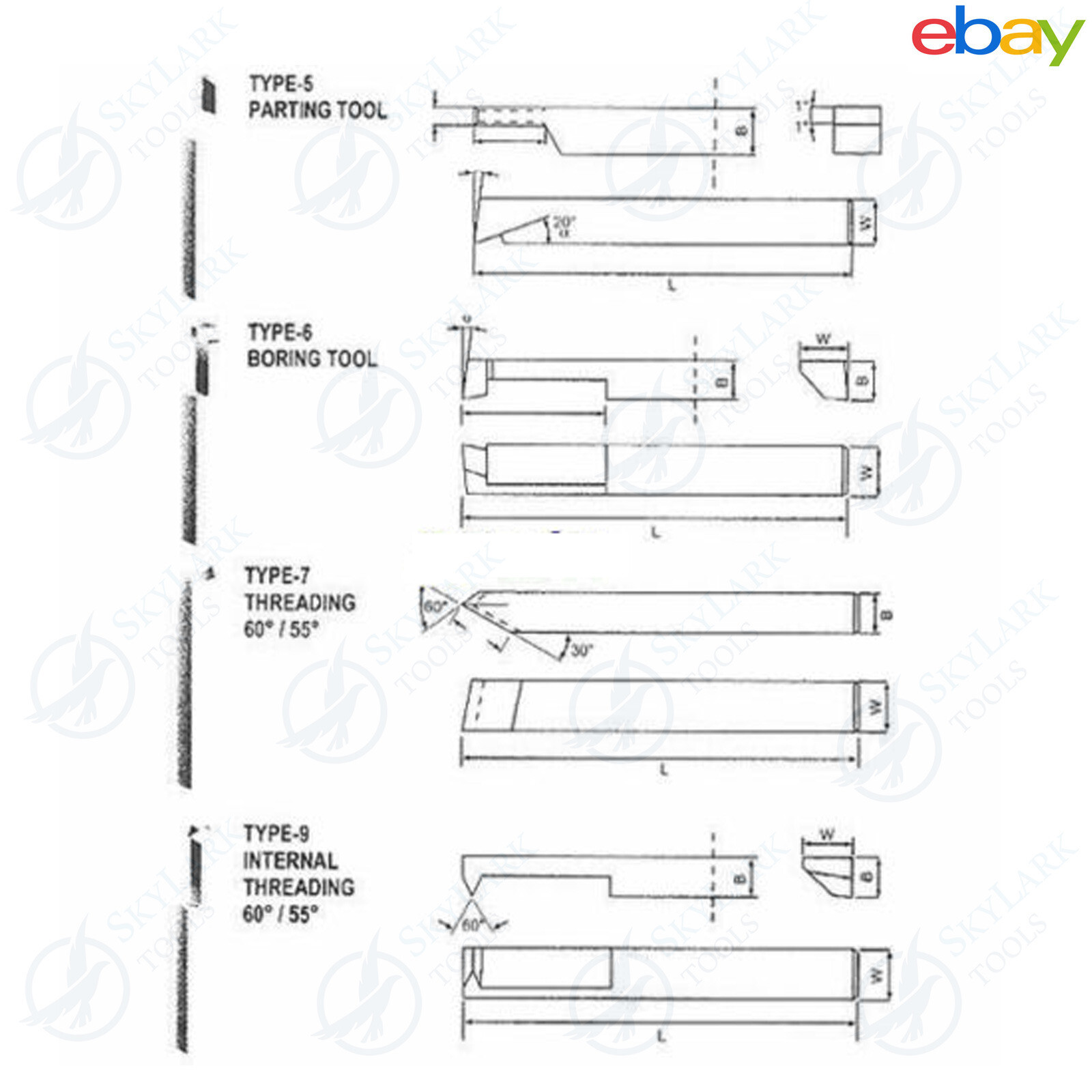 HSS Lathe 1/4″ Form Tools Set Of 8 Pieces Square Shank Lathe Pre Formed Tools