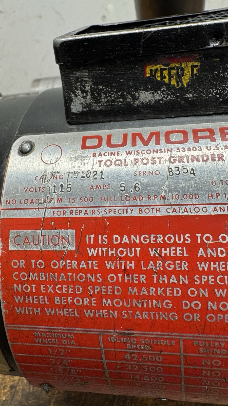 Dumore Tool Post Grinder 1/2hp 15,500 Rpm Lathe Tool Post Grinder