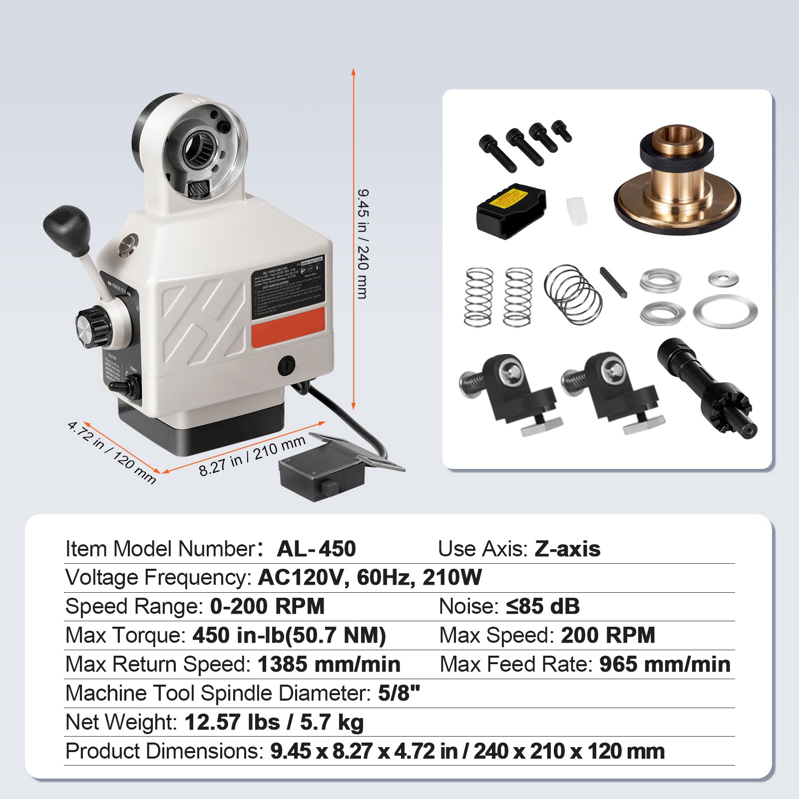 VEVOR Z-Axis Power Feed Table Mill for Milling Machine 450 in-lb Torque 0-200RPM