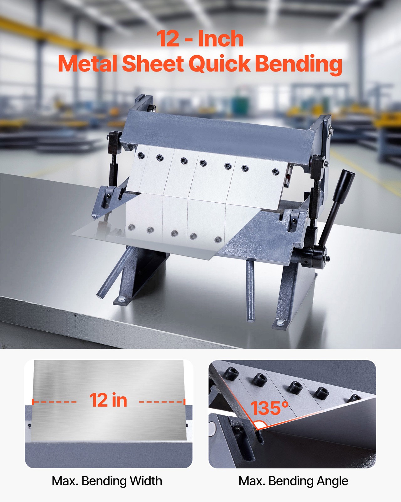 VEVOR 12 in Box and Pan Brake 0-135° 20 Ga Sheet Metal Bending Brake Bender 5