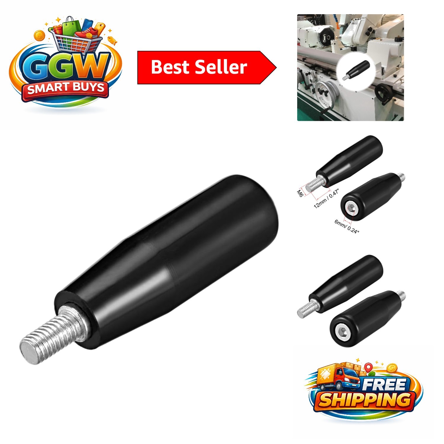 Durable M6 Revolving Handle for Milling, Lathe, and Grinding Machines – Black