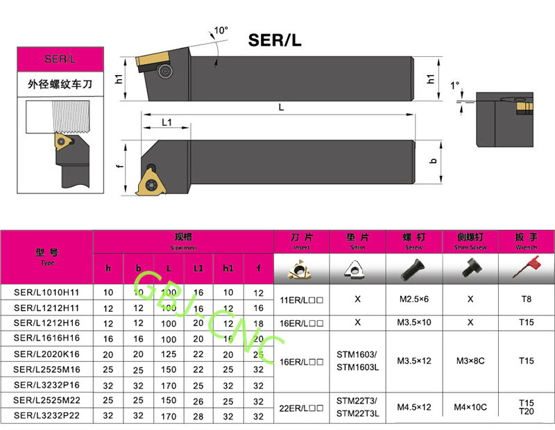 External thread turning insert SER SEL 1010 1212 1616 2020 2525 M16 H11(screw)