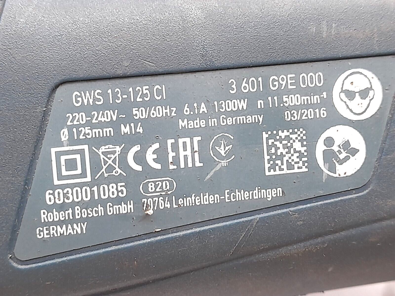 Bosch GWS 13-125 CI Angle Grinder 3 601 G9E 000 220-240V~ 50/60Hz 6.1A 1300W