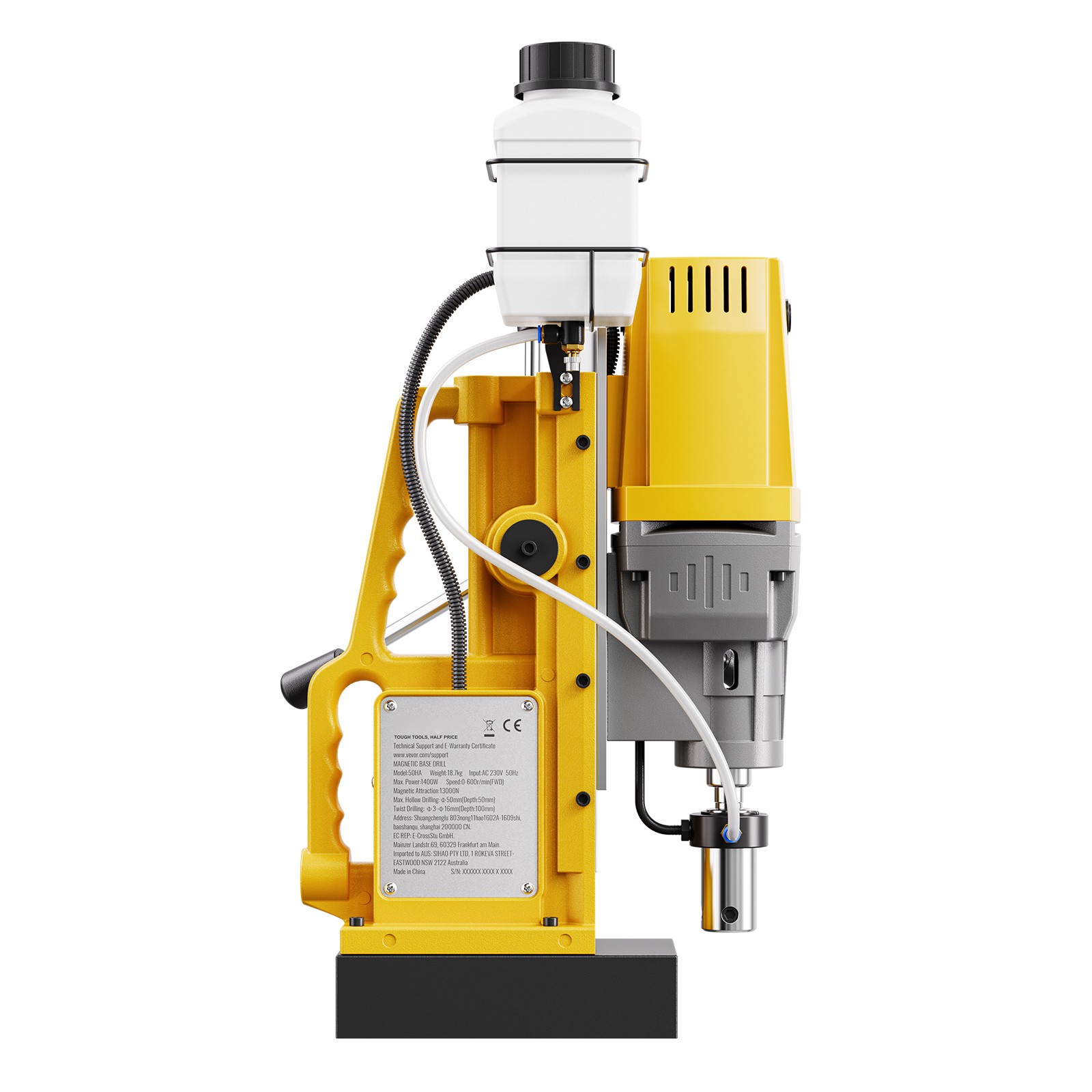 Uimoso Magnetic Drill 1400W, 2922 lbf Force, 2 in Hole Diameter, Speed 0-750 RPM