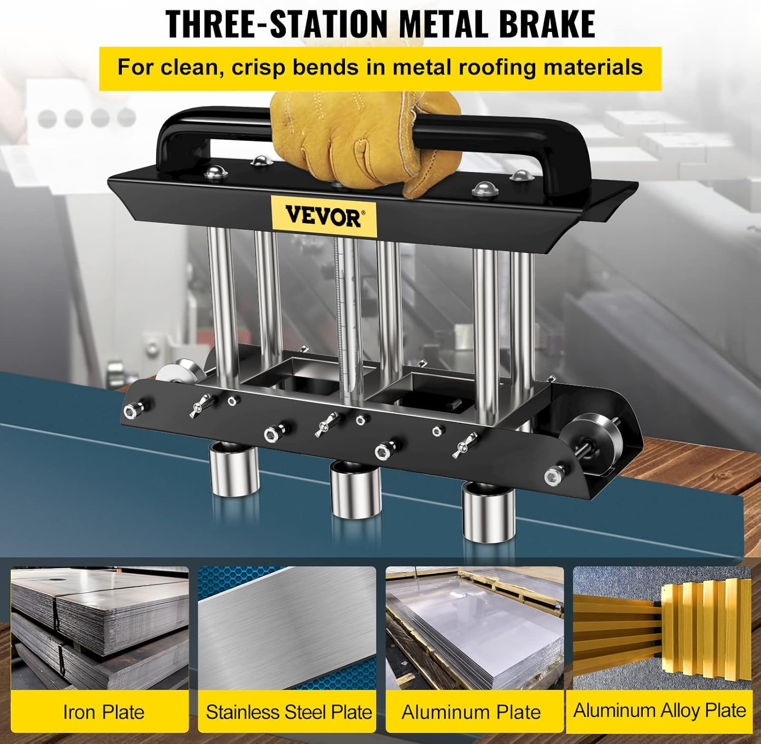 Three-Station Edge Roller Bender for 0-90° Metal Bending, Black/Silver