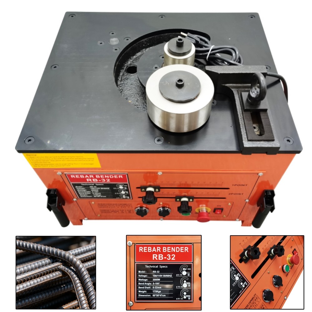 0-180° Industrial Steel Bar Bending Machine 110V Rebar Bender 4HP 1/4″~1-1/4″