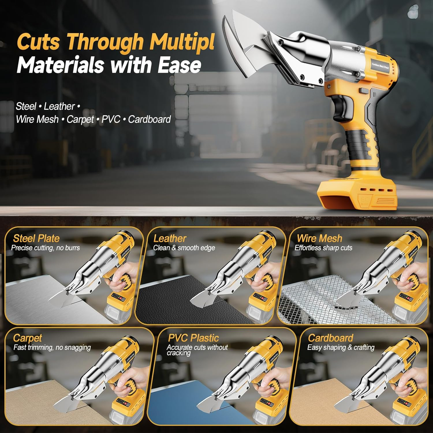 Cordless Metal Shears Compatible with Dewalt 20V Max Batteries, Brushless Motor