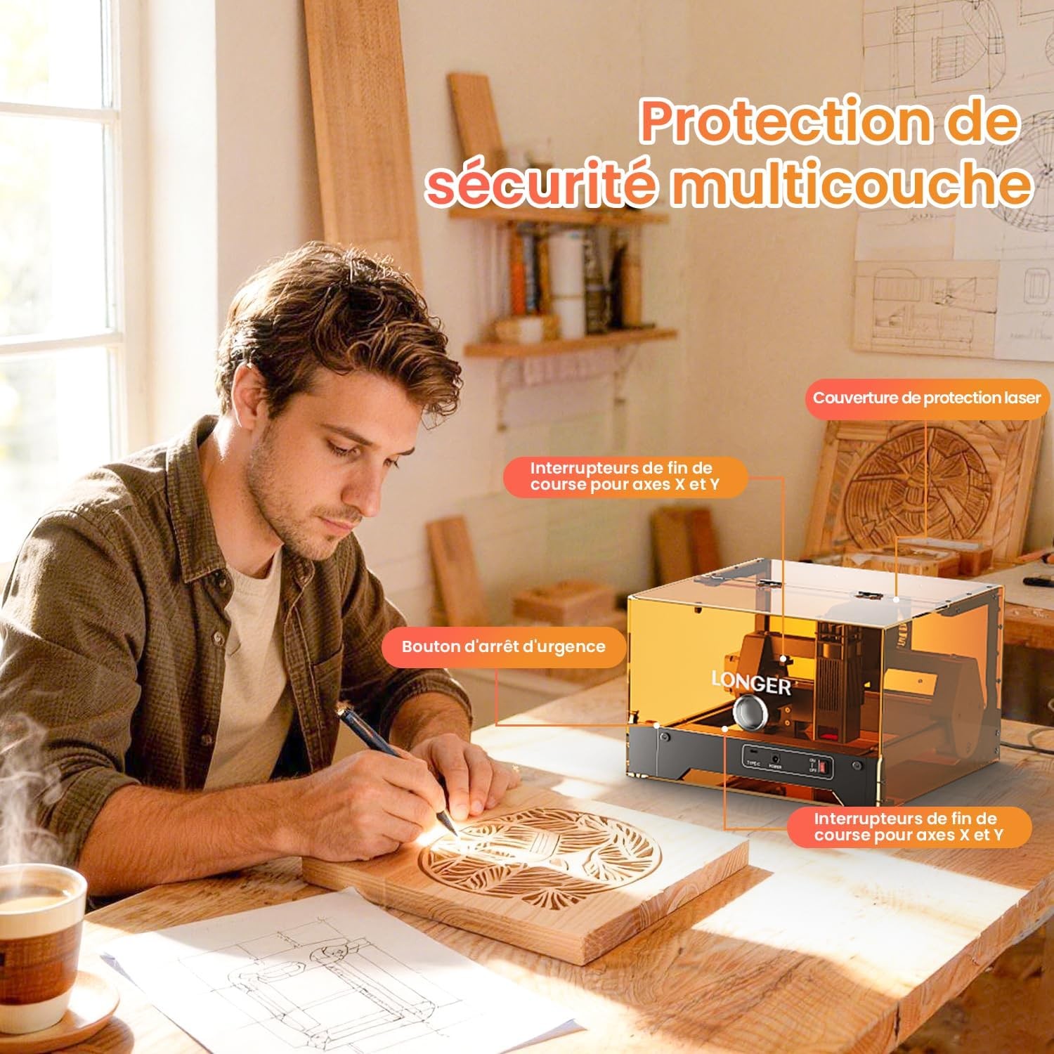 Longer Ray5 miniS 2.5W Laser Engraver 12000mm/min 140x130mm/5.5″×5.1″ Work Area