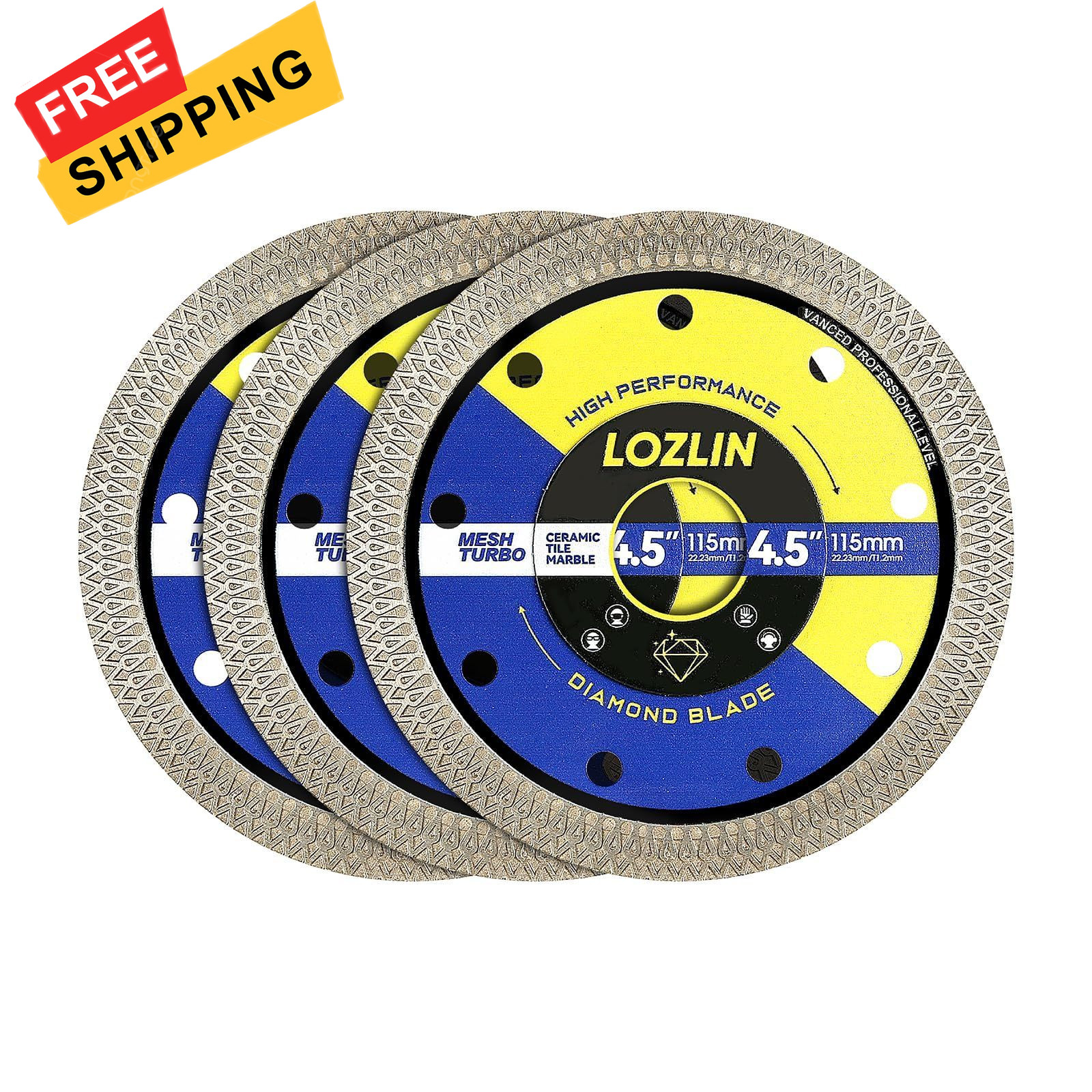 LOZLIN 4.5 Inch 3Pcs Diamond Saw Blades, Angle inches, Black And Blue