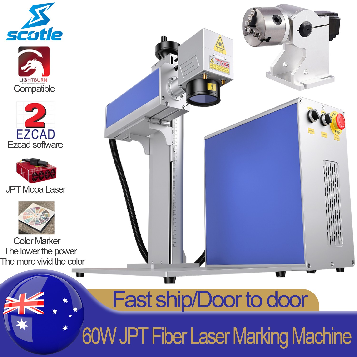 60W JPT Mopa M7 Color Marker Fiber Laser Marking Machine Metal Steel Engraving