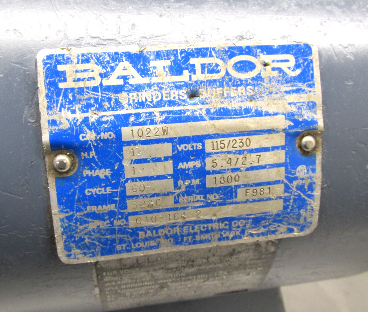 BALDOR 10″ INDUSTRIAL BENCH GRINDER – #1022W – 1 HP, 115 VOLT, SINGLE PHASE