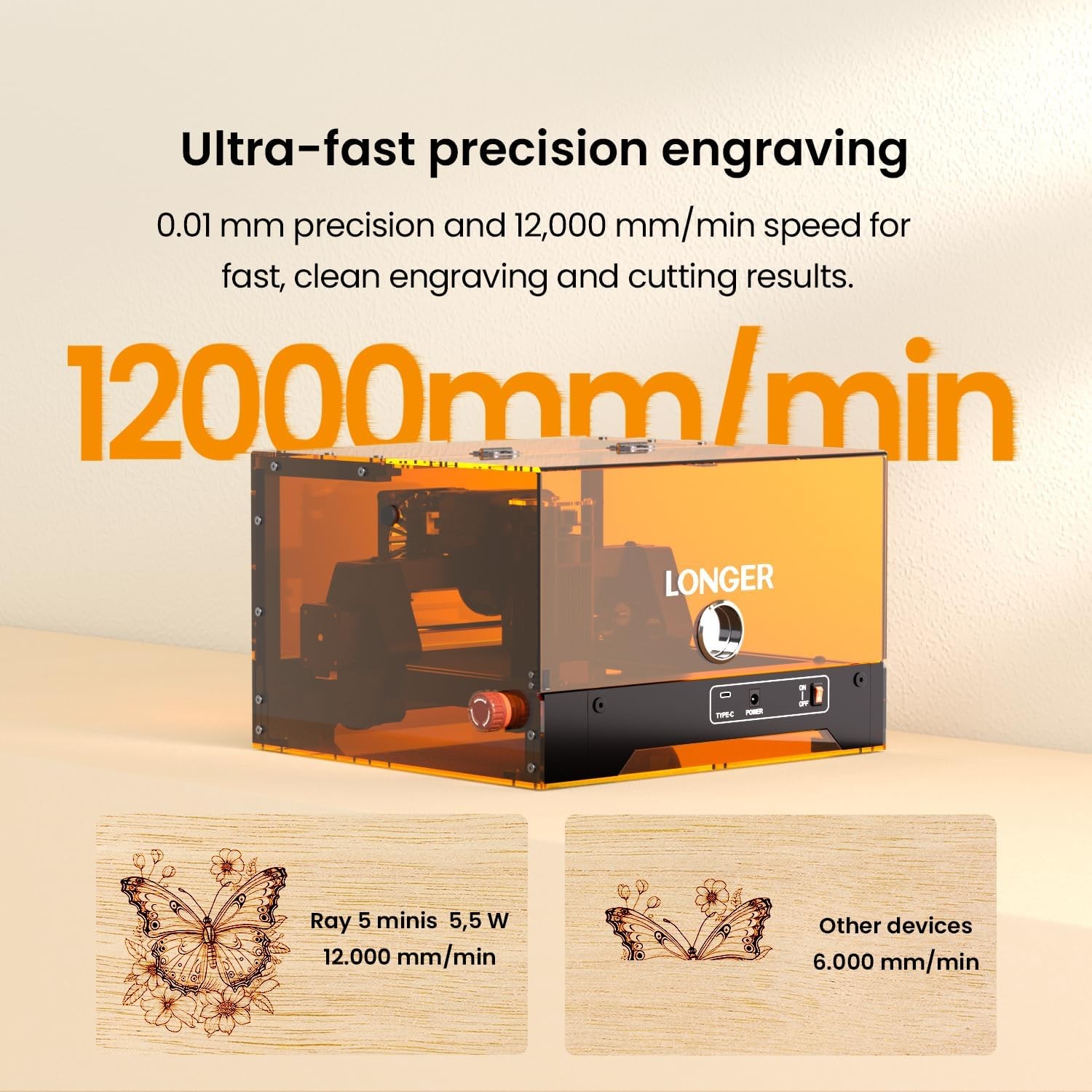 LONGER RAY5 MiniS 5.5W Laser Engraving Engraving Speed Working Area 130*120mm