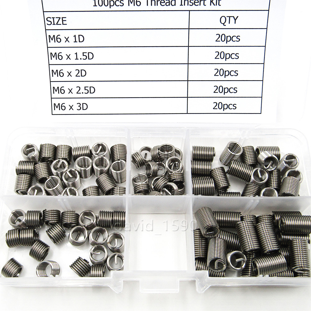 100pcs M6 x 1.0 Stainless Steel Helicoil Thread Insert Assortments Metric Coarse