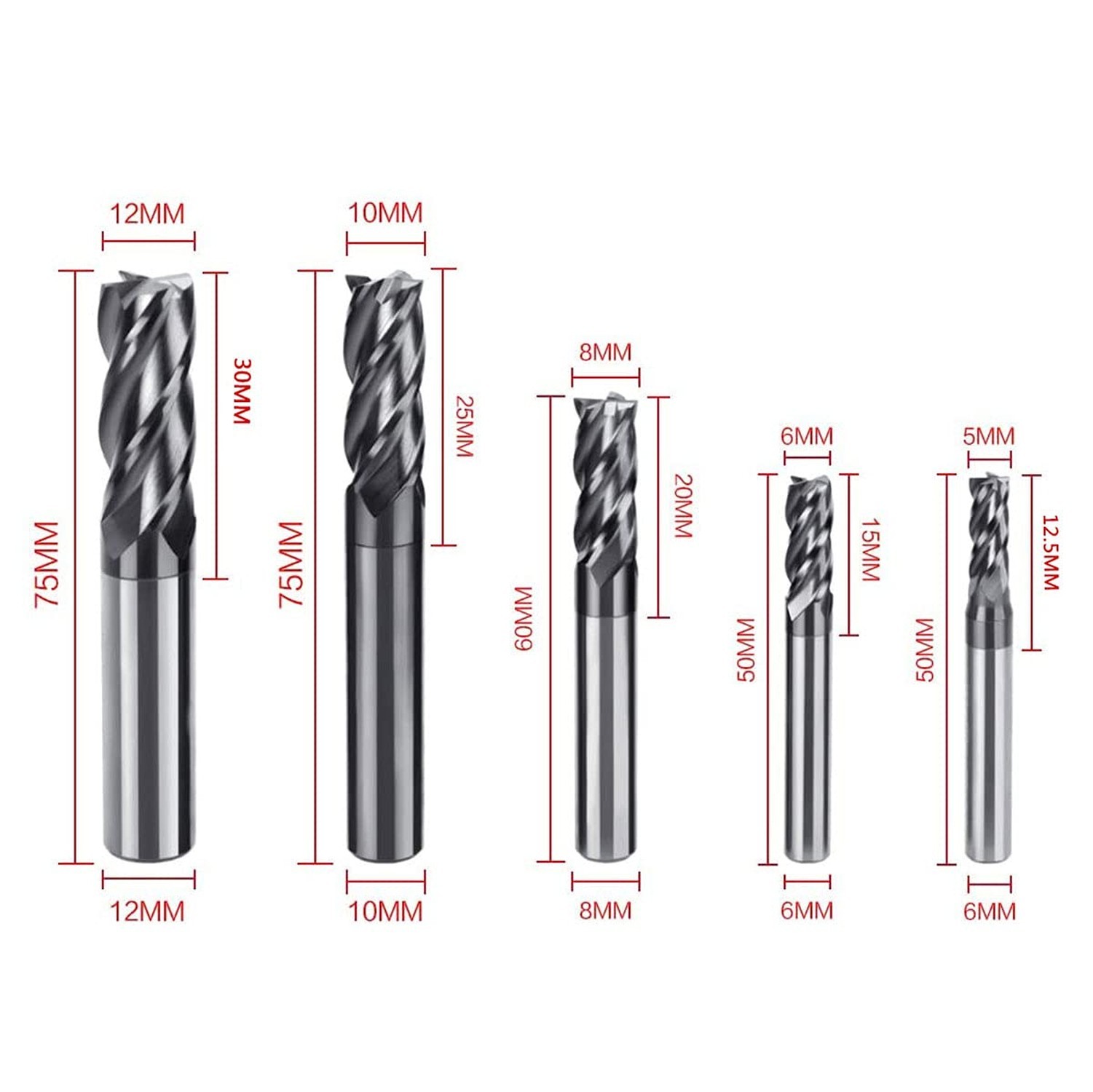 8pcs 2-12mm CNC Square Nose End Mills,Carbide Tungsten Steel 4 Fultes Milling…