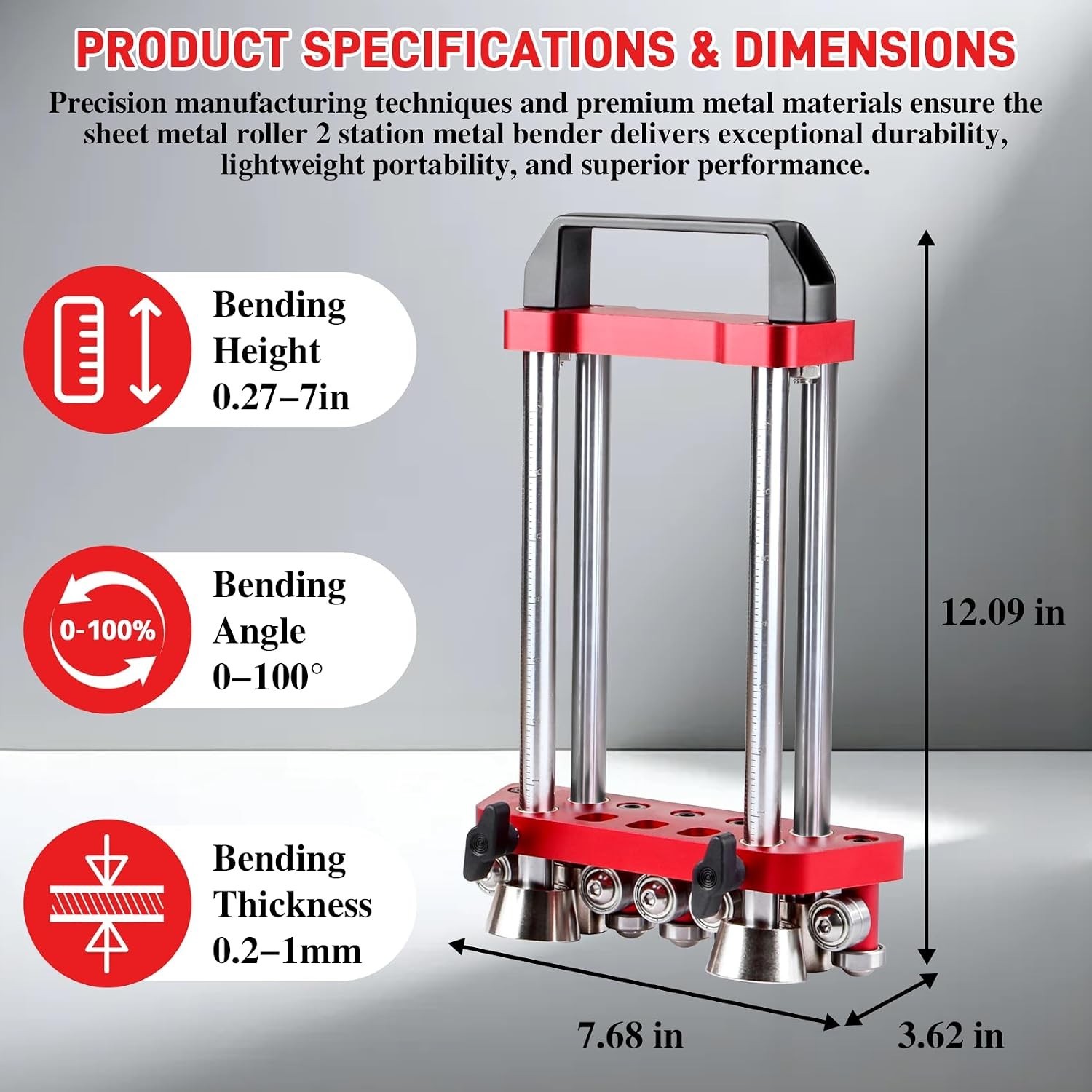 Lightweight 2-Station Metal Bender with 0.27–7 Inches Bending Height & Gauge