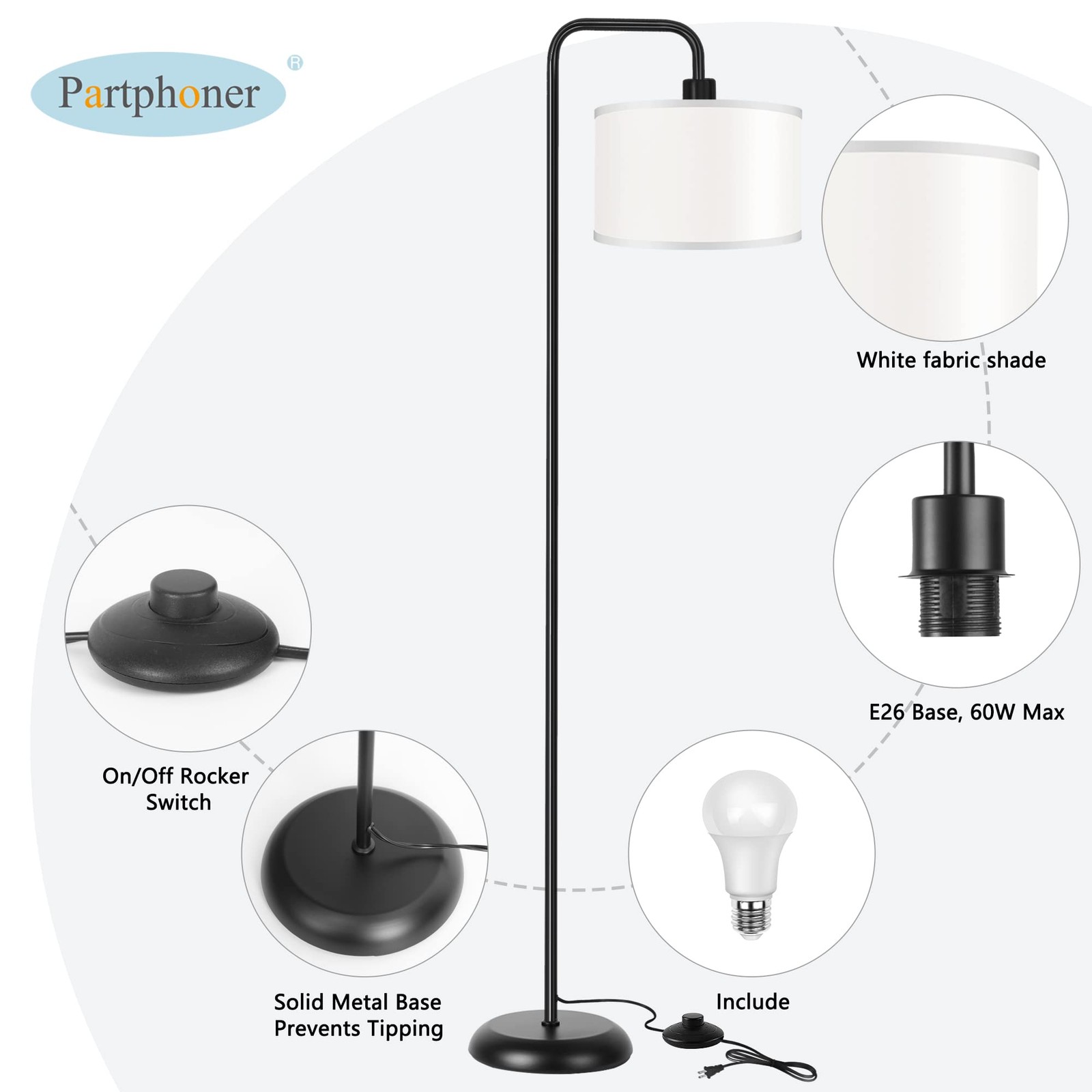 [Upgraded] LED Floor Lamp for Living Room, 3 Color Temperature Floor Lamp with F