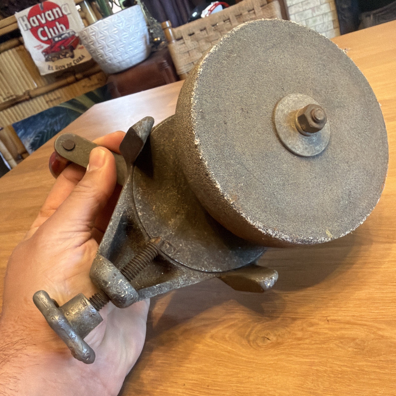 Vintage Wissota Hand Crank Bench Grinder