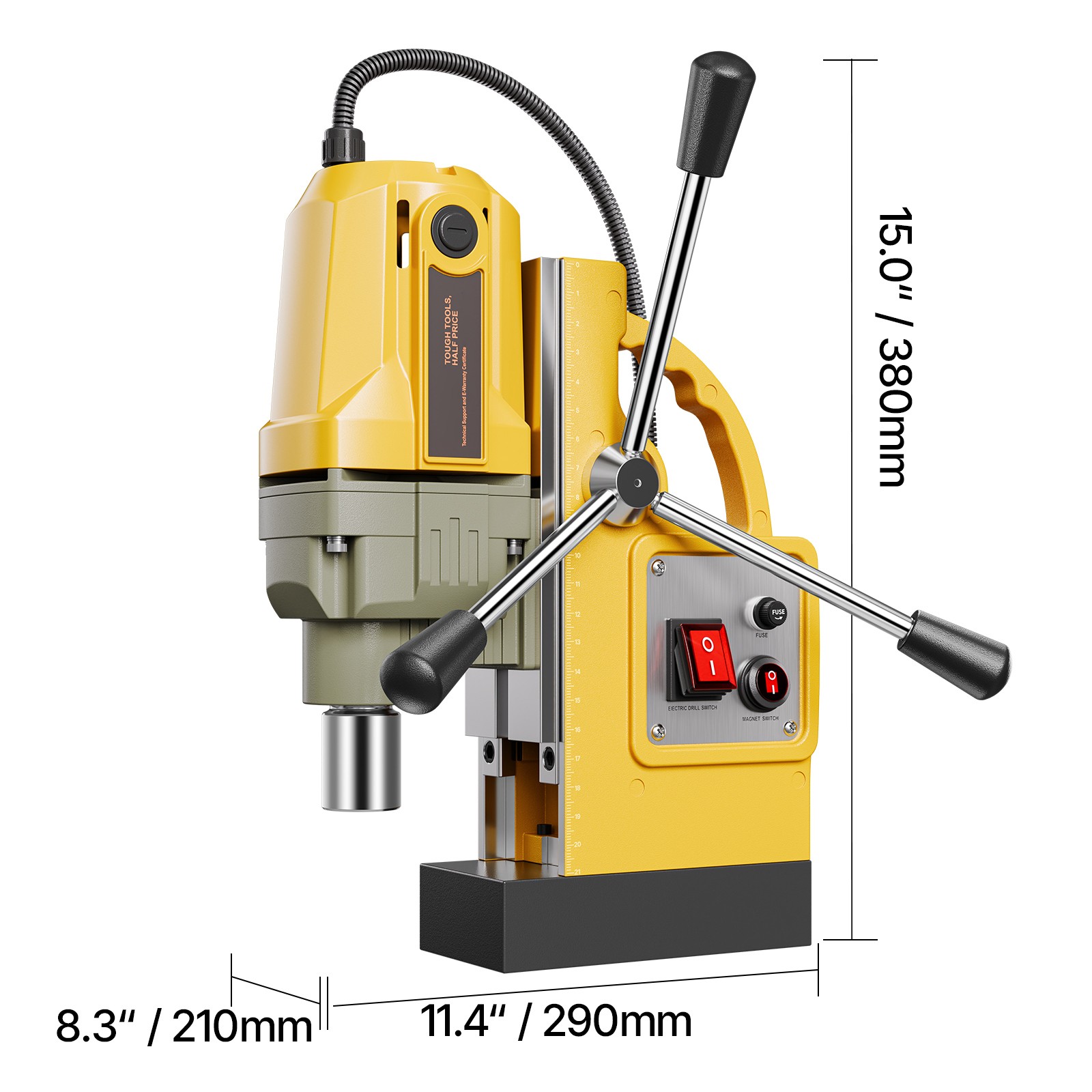 Magnetic Drill Press, 1400W, 1.6 in Boring, 2810 lbf, 800 RPM, w/ 11 Bits