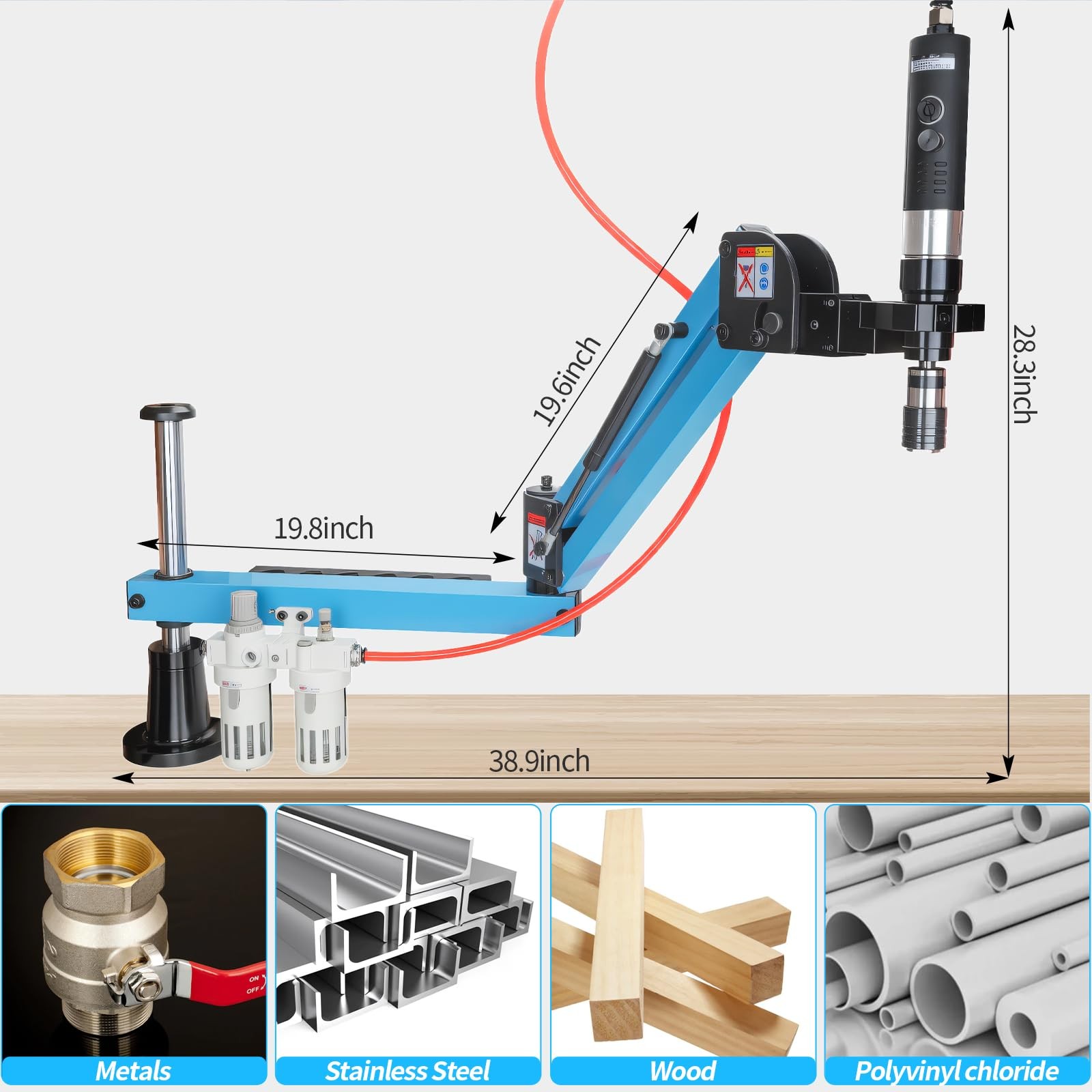 Pneumatic Tapping Machine 360 Degree Swivel Arm M3-M12 Threading Drill Tool