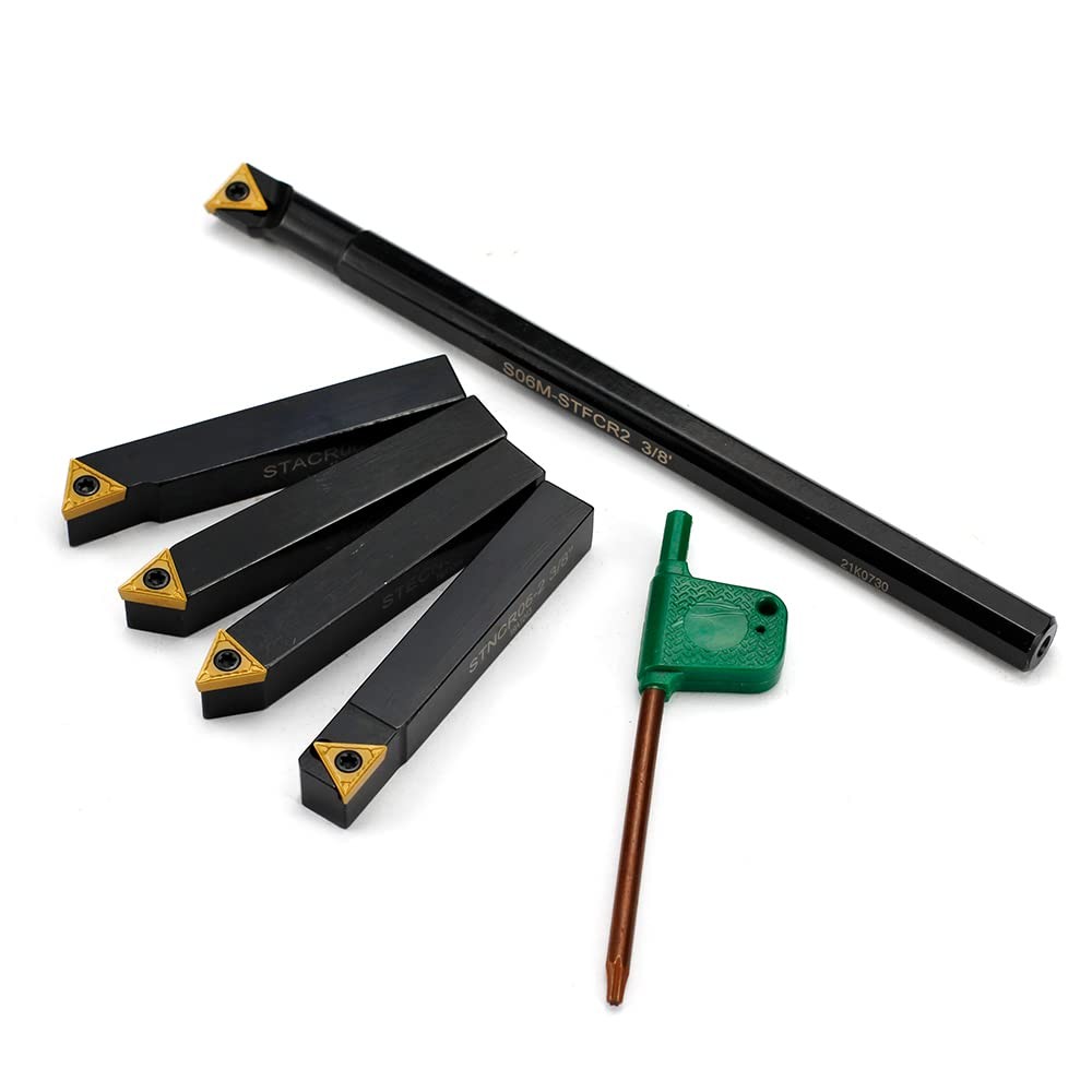 5 PCS 3/8 Inch Shank Lathe Turning Tool Set Carbide Holders Boring Bar Metal